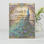 Pfauenfestes Glas - vorgefüllte Dankeskarten Einladung (Stehend Vorderseite)