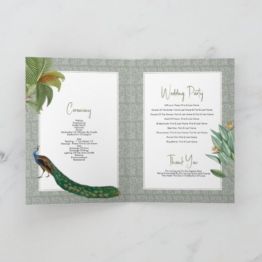 Pfauenfuß Tropischer Hochzeitssorden Programm (Innenseite)