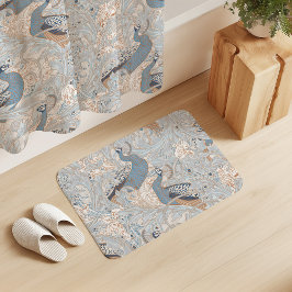 Pfauengarten in Blau Grau Mocha Beige Badematte