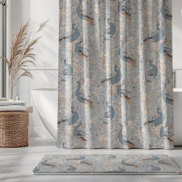 Pfauengarten in Blau Grau Mocha Beige Duschvorhang