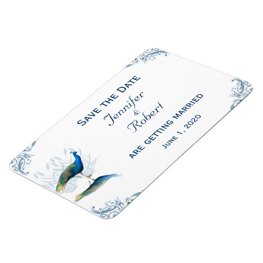 Pfauengarten in Blau und Weiß Save the Date Magnet (Linke Seite)