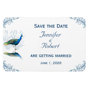 Pfauengarten in Blau und Weiß Save the Date Magnet