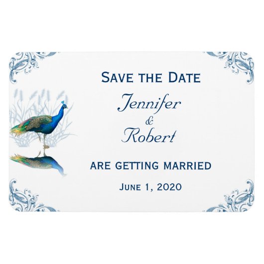 Pfauengarten in Blau und Weiß Save the Date Magnet (Horizontal)