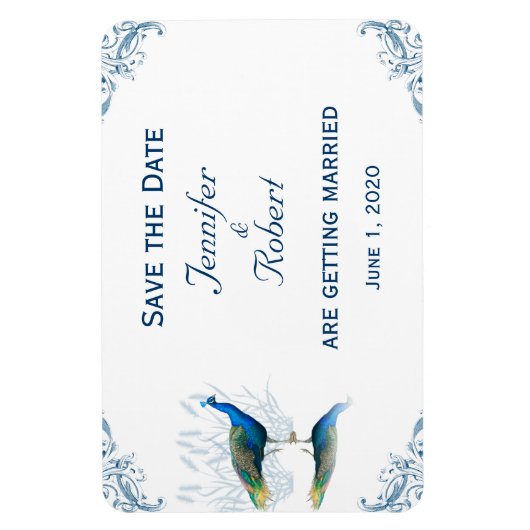 Pfauengarten in Blau und Weiß Save the Date Magnet (Vertikal)