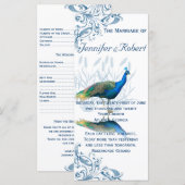 Pfauengarten in Blau-Weiß-Hochzeitsprogramm Programm (Vorne/Hinten)