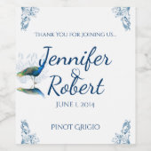 Pfauengarten in Blauem und Weißem Wein Weinetikett (Einzelnes Label)