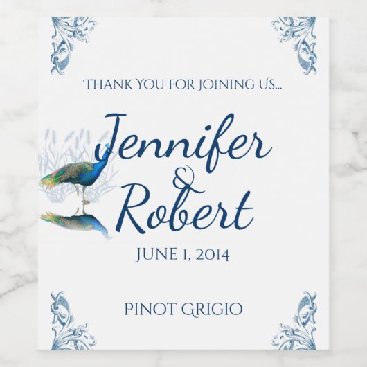 Pfauengarten in Blauem und Weißem Wein Weinetikett (Einzelnes Label)