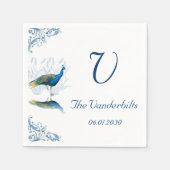 Pfauengarten in Blauer und Weiße Hochzeit Serviette (Vorderseite)