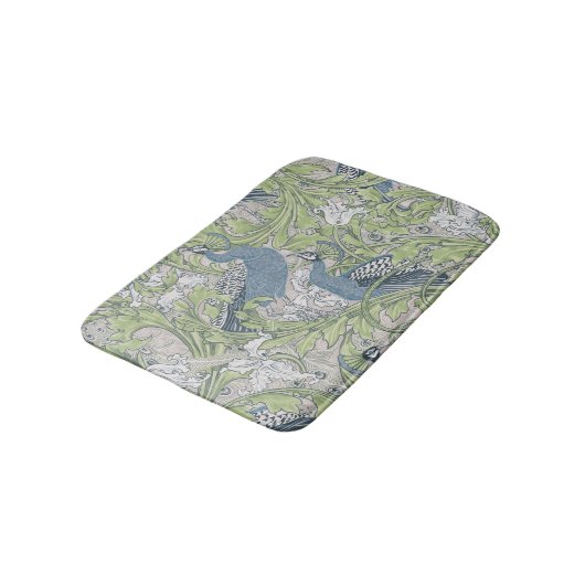 Pfauengarten in Blaugrün-Grau Badematte (Schrägansicht)