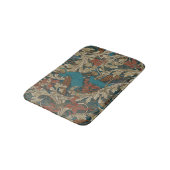 Pfauengarten in Blaugrün Rost Senf Beige Badematte (Schrägansicht)