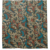 Pfauengarten in Blaugrün Rost Senf Beige Duschvorhang (Vorderseite)