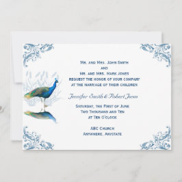 Pfauengarten in Blue White Wedding Einladung