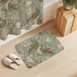 Pfauengarten in Grün Beige Senf Badematte