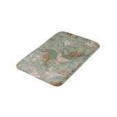 Pfauengarten in Grün Beige Senf Badematte (Schrägansicht)