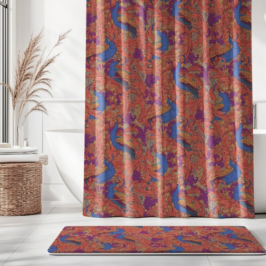 Pfauengarten in Kobaltblau-Purpur-Terrakotta Duschvorhang