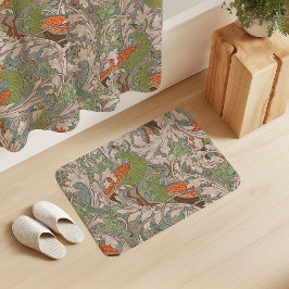 Pfauengarten in Orange Grün Türkis Beige Badematte