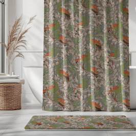 Pfauengarten in Orange Grün Türkis Beige Duschvorhang