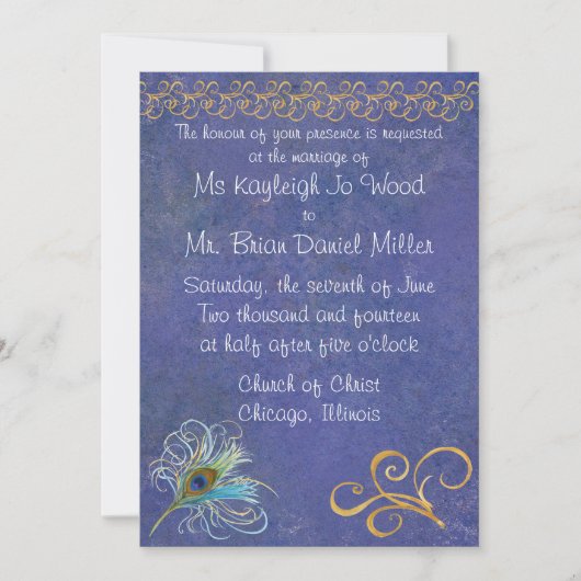 Pfauenglorie Einladung (Vorderseite)