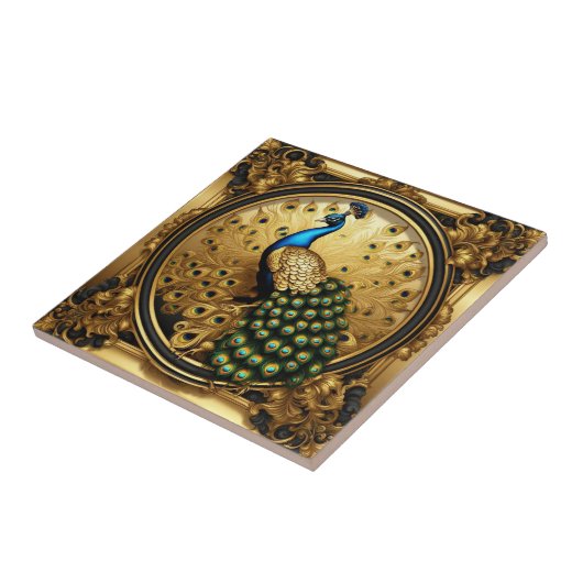 Pfauengold und schwarzer Zierrahmen Fliese (Seite)