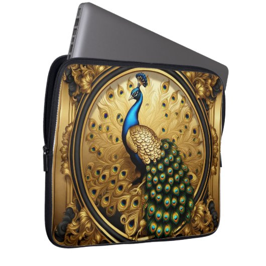 Pfauengold und schwarzer Zierrahmen Laptopschutzhülle (Vorne Rechts)