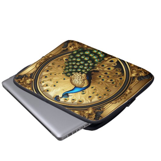 Pfauengold und schwarzer Zierrahmen Laptopschutzhülle (Vorne Knopf)