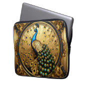 Pfauengold und schwarzer Zierrahmen Laptopschutzhülle (Vorderseite Links)