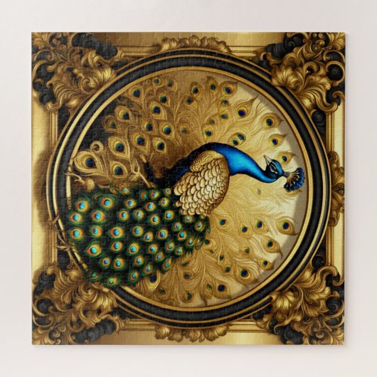 Pfauengold und schwarzer Zierrahmen Puzzle (Horizontal)