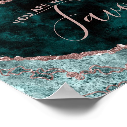 Pfauengrün & Rose Gold Fovor Tafelschild Poster (Ecke)