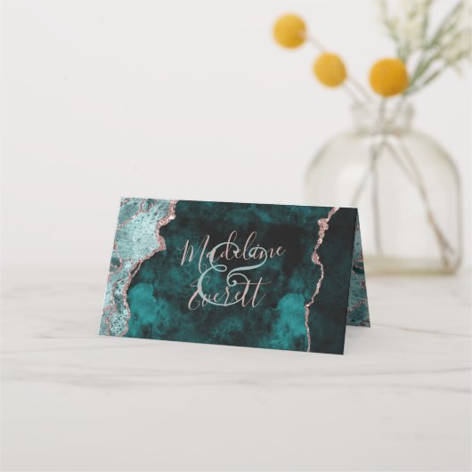 Pfauengrün und Rose Gold reserviert Sitzhochzeit Platzkarte (Rückseite)