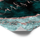 Pfauengrüne Rose Gold Cards und Geschenktafelsigne Poster (Ecke)