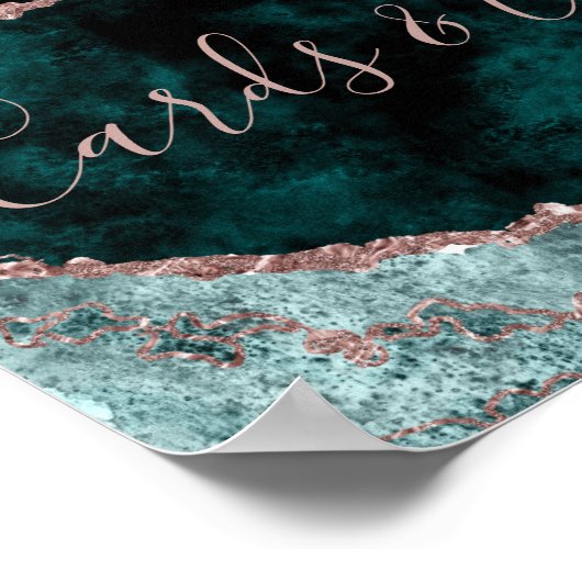 Pfauengrüne Rose Gold Cards und Geschenktafelsigne Poster (Ecke)