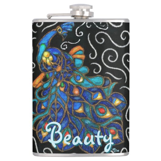 Pfauenhalle Pastel Bird Personalisiert Flachmann (Vorderseite)