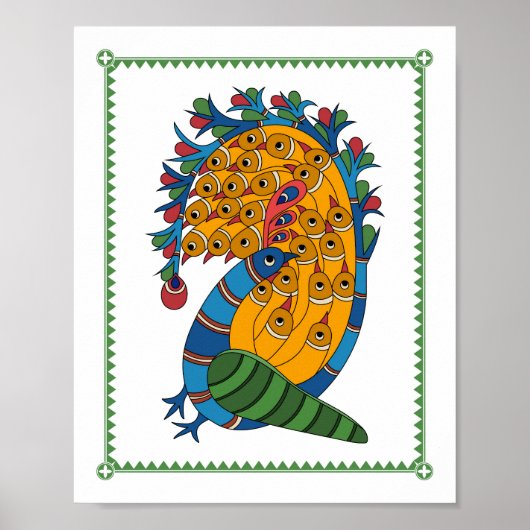 Pfauenharmonie: Madhubani Art Poster (Vorne)