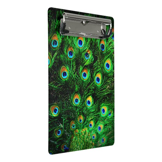 Pfauenheft Mini Klemmbrett (Schrägansicht)