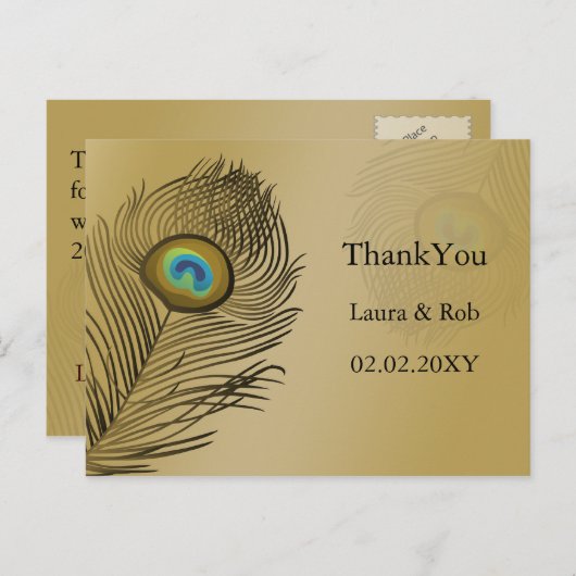 Pfauenhochzeit Danke Postkarte (Vorne/Hinten)