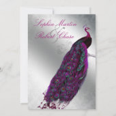 Pfauenhochzeit Einladendes rosa Vintages Silber Einladung (Rückseite)