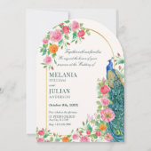 Pfauenhochzeit Einladung (Vorderseite)