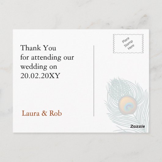 Pfauenhochzeit Orange Danke Postkarte (Rückseite)