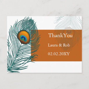 Pfauenhochzeit Orange Danke Postkarte
