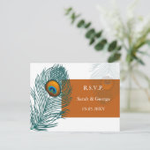 Pfauenhochzeit orange rsvp einladungspostkarte (Stehend Vorderseite)