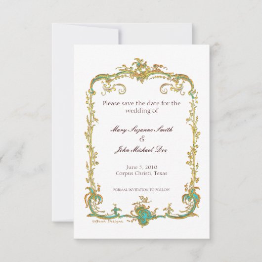 Pfauenhochzeit speichert das Datum der Einladung (Vorderseite)