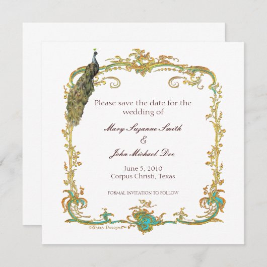 Pfauenhochzeit speichert das Datum der Einladung (Vorne/Hinten)