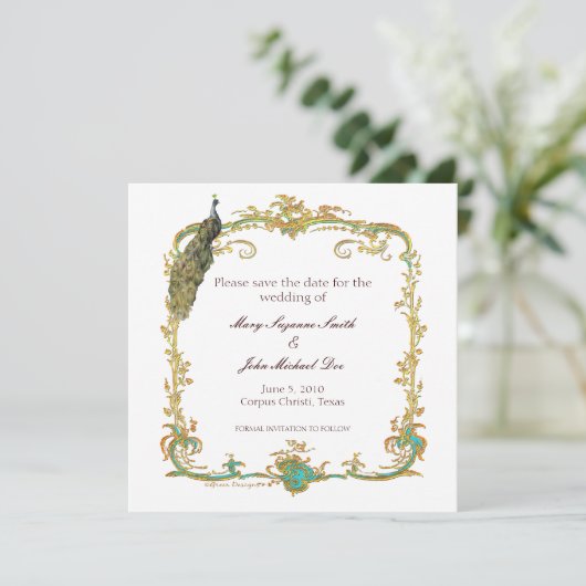 Pfauenhochzeit speichert das Datum der Einladung (Stehend Vorderseite)