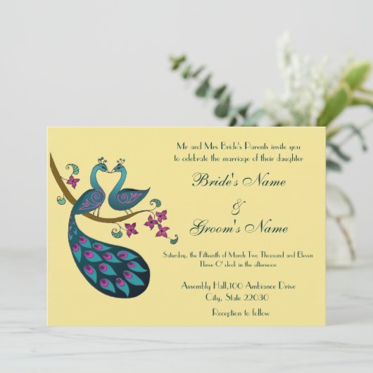 Pfauenhochzeit, Stroh Einladung (Stehend Vorderseite)