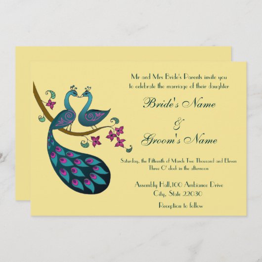 Pfauenhochzeit, Stroh Einladung (Vorne/Hinten)