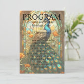 Pfauenhochzeitkarte für festgehaltenes Glas Programm (Stehend Vorderseite)