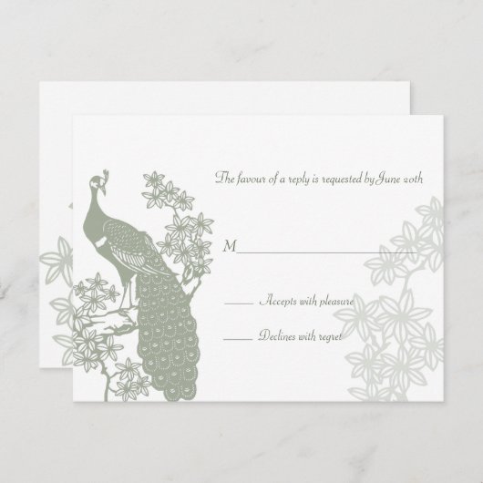 Pfauenhochzeitskarte RSVP Karte (Vorne/Hinten)