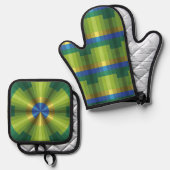 PfauenIllusion Ofenhandschuh & Topflappen-Set (Vorderseite/Rückseite)