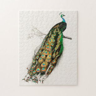 Pfauenillustration Vintage-Kunstposterdruck Puzzle