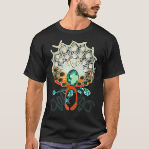 Pfauenkonstruktion mit Blätter und filigranen Voge T-Shirt